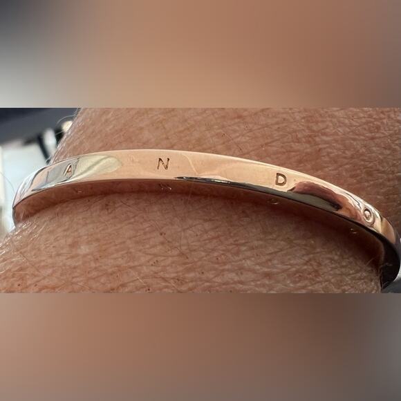 New Pandora Rose Gold Plated Gorgeous Signature I-D Open Bangle 6.9 inches - Picture 3 of 10